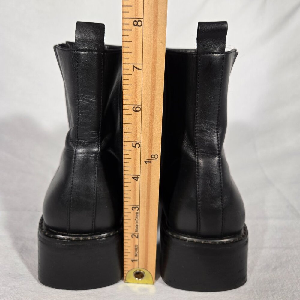 Vintage Y2K 90's BLACK Leather Chunky Platform Block Heel Chelsea Boot Size 10M - Picture 16 of 17